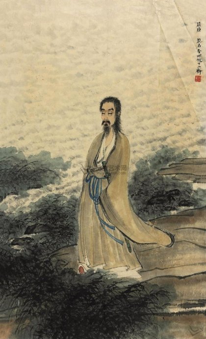 屈原水墨人物画 - 体现楚辞浪漫主义精神